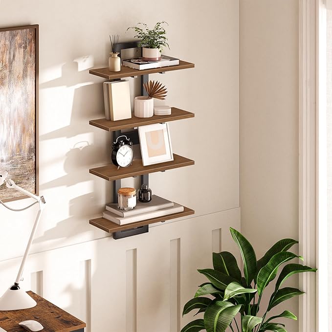HOOBRO Floating Shelves, 15 Inch Wall Shelf Set of 2, Wall Mounted Storage Shelves 2-Tier, Hanging Bathroom Shelves, for Livi