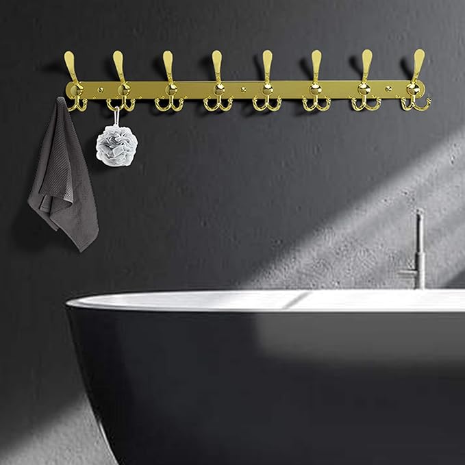 Dseap Coat Rack Wall Mount - 29.5” Long 8-Tri-Hooks Heavy Duty Coat Hanger Rail Wall Hooks for Hanging Coats Hats Clothing Cl