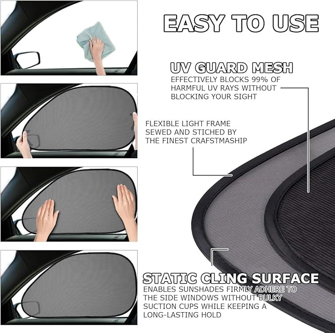 VaygWay Baby Window Sun Shade- Car Accessories Side Sun Visor- Kids Pets Seat 2 Pk- Sun Glare UV Rays Protection- 8 Pk