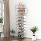 LANTEFUL 10 Tiers Tall Shoe Rack 20-25 Pairs Boots Organizer Storage Sturdy Narrow Shoe Shelf for Entryway, Closets with Hook