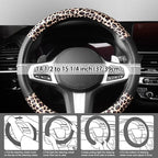 AUTOYOUTH Leopard Steering Wheel Cover - Bling Crystal Rhinestones Cheetah Print on Leather Non-Slip Breathable Design for Wo