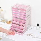 ProCase Earring Holder Organizer Jewelry Box with 10 Drawers, Acrylic Clear Earring Case with Adjustable Velvet Trays for Wom