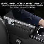 NBTEPEM Bling Car Center Console Cover, Leather Car Arm Rest Cover Cushion with 2 Storage Bags, Universal Auto Armrest Protector Storage Box, Bling Accessories Interior for Most Vehicles (Silver)
