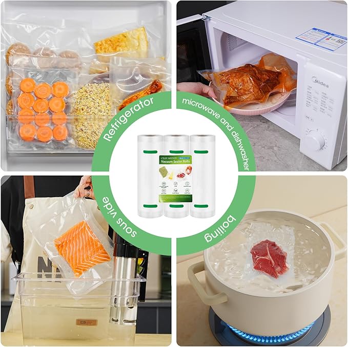 L'ELEF MISTICO Vacuum Sealer Bags for Food, 11''X40' (3 Rolls) BPA Free Food Saver Bags for Sealer, Customized Size Vacuum St