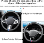 Tricolor Stripes Car Steering Wheel Cover,14.5-15 Inch Universal Nappa Leather 3D Mesh Covers Breathable Anti-Slip Odorless S