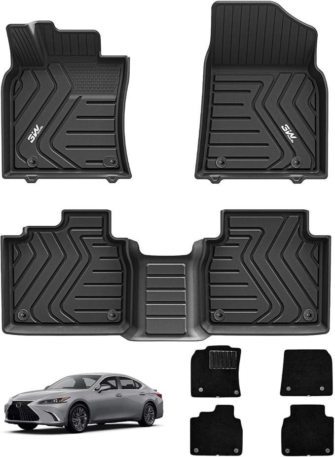 3W Floor Mats (with Carpets) Fit Lexus ES (2019-2024 ES350/ES300h & 2025 ES300h/ES Hybrid), TPE All Weather Custom Fit Floor Liner for Lexus ES 1st and 2nd Row Full Set Car Mats, Black