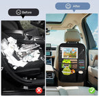 Back Seat Car Organizer with Tablet Holder, 6 Storage Pockets Car Storage Organizer with Foldable Food Tray, Car Seat Back Protectors Kids Car Kick Mats for Travel