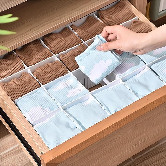 20PCS DIY Plastic Grid Drawer Dividers, Large Adjustable Drawer Storage Organizer (38cmx7cm) for Clutter Kitchen Cutlery Dres