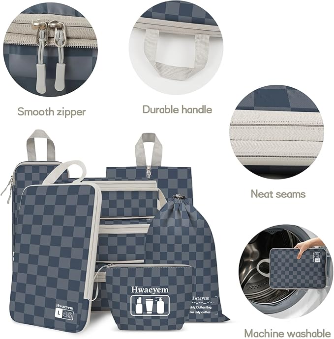 8 Set Compression Packing Cubes for Travel, Lightweight Dual Zipper Packing Cubes, Space-Saving Suitcase Organizer for Travel