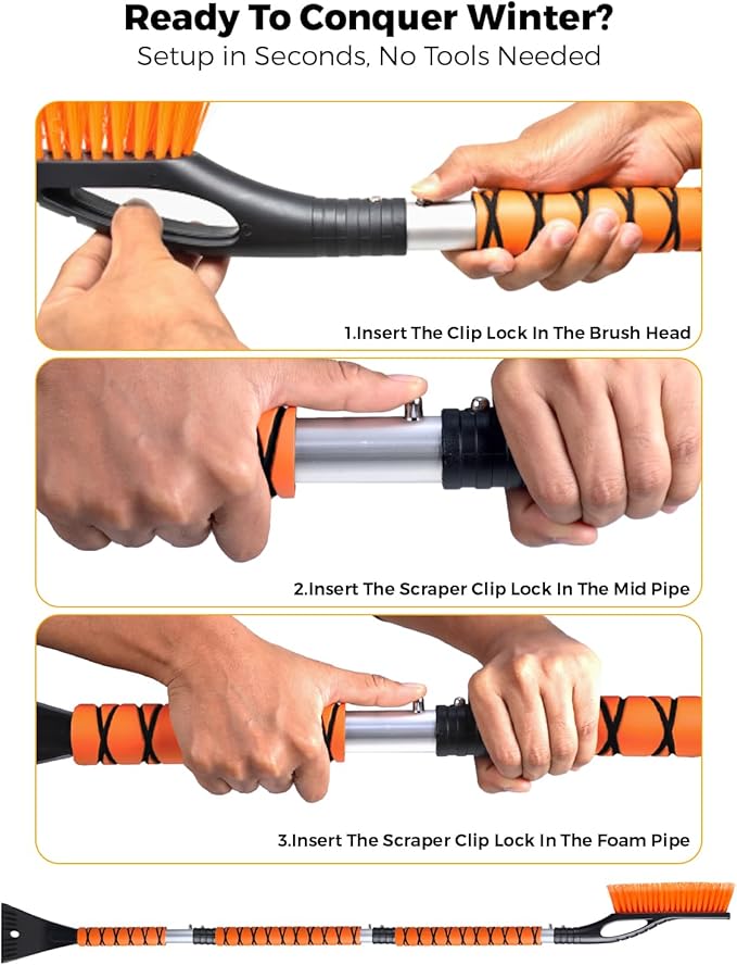 EcoNour 57" Detachable Snow Brush with Ice Scraper for Car Windshield and Window | 4-in-1 Design, Scratch-Free Bristles, EVA Foam Grip | Perfect Snow Accessories for SUVs, Trucks, and Jeeps