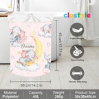 Clastyle Sleeping Elephant Kid Laundry Basket Pink Baby Girls Clothes Hamper for Nursery Collapsible Star Moon Towel Toy Stor