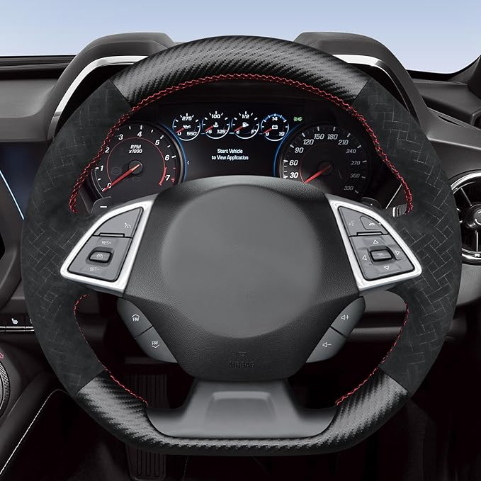 MEWANT Hand Stitched Steering Wheel Cover Wrap for Chevrolet Camaro 2017-2022 Steering Wheel Accessories for Chevrolet Camaro 2017-2022