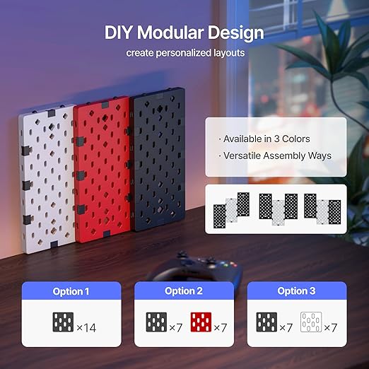 PEGZONE Controller and Headphone Holder Wall Mount, Modular Gaming Pegboard with Accessories, Controller Stand for Xbox PS5 P