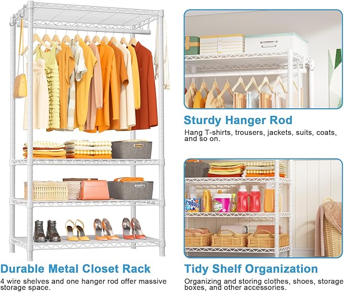 Ulif H4 Portable Closets, 4-Tier Metal Clothes Garment Rack for Bedroom and Cloakroom, Clothing Closet Storage and Organizer 