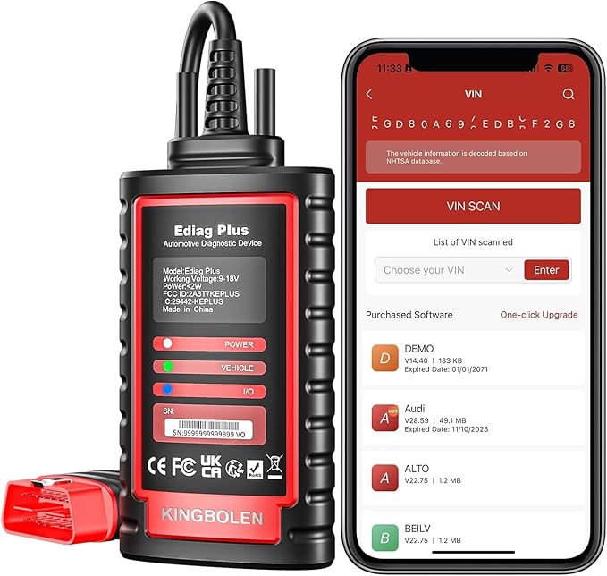 KINGBOLEN Ediag Plus Bluetooth Scanner, All System Bidirectional Test OBD2 Diagnostic Scanner for iOS & Android with CANFD