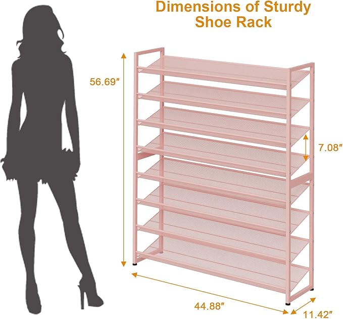 Large Shoe Rack 8 Tier Shoe Organizer, Heavy Duty Metal 4-Tier Stackable Shoe Storage Vertical Shoe Rack for Closet Front Doo