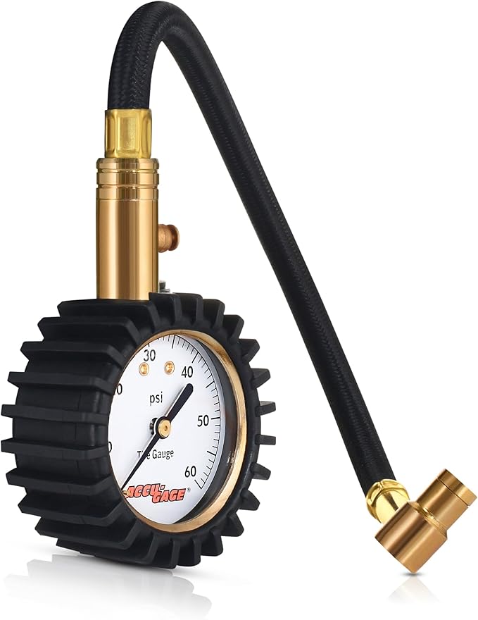 Accu-Gage RRA60X Professional Tire Pressure Gauge with Protective Rubber Guard (60 PSI)