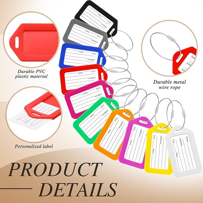 Kigeli 200 Pcs Luggage Tags Bulk, Suitcases Backpack Baggage Name Tags with ID Card for Travel Wedding Back to School