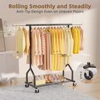 EAGMAK Heavy Duty Clothes Rack Load 424 LBS, Rolling Clothing Rack With Shelves, Adjustable Metal Clothes Hanger with Wheels,