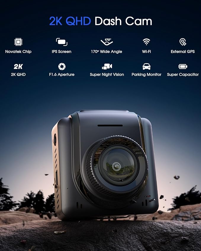 Dash Cam 2K, WiFi Dashcams with APP, External GPS, 1.5'' IPS Screen, Front Dash Camera for Cars, Mini Car Camera, WDR Night V
