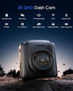 Dash Cam 2K, WiFi Dashcams with APP, External GPS, 1.5'' IPS Screen, Front Dash Camera for Cars, Mini Car Camera, WDR Night V