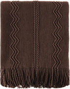 BATTILO HOME Brown Throw Blanket for Couch, Chocolate Knit Decorative Boho Throw for Home, Bed, 50"x60"