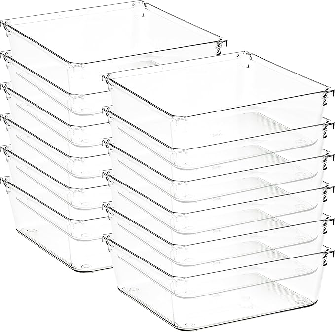 12 Pack Drawer Organizer - 6" X 6" Clear Acrylic Storage Bins with Non-Slip Pads, Versatile Desk Tray for Makeup, Jewelry, Ki