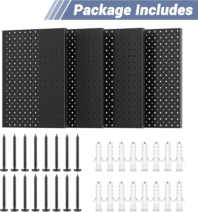 WALMANN 4-Pack 12"x16" Metal Pegboard Panels for Garage, Tool Organizer Pegboard for Pegboard Hooks - Compatible with 1/8" & 
