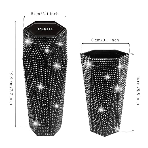 NBTEPEM Bling Car Trash Can with Lid, Bling Car Accessories Trash Bin, Leakproof Auto Garbage Can with 30 Trash Bags, Multipurpose Organizers and Storage for Home, Office (Black Diamond)