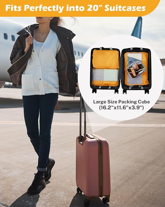 Gonex 8 Set Expandable Mesh Packing Cubes for Travel - Compression Packing Organizers with Toiletry, Laundry, Shoe & Cable Ba