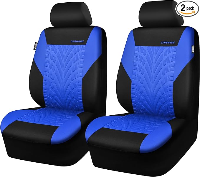 CAR PASS Car Seat Covers Two Front Only for Car, 3D Tyre Print Automotive Interior Covers, Airbag Compatible, Quick Setup Uni