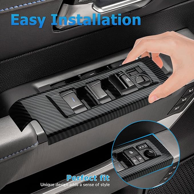 INTGET 4PCS Window Lift Switch Cover for 2022-2025 2026 Toyota Tundra Accessories Carbon Fiber Front & Rear Door Window Switch Lift Panel Cover for 2023 2024 2025 2026 Toyota Sequoia Accessories