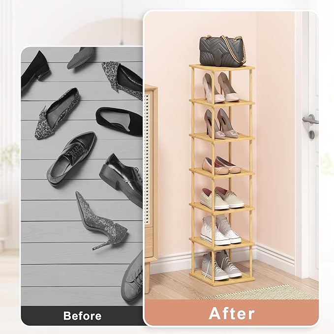 MHXW SXPN Bamboo Free Standing Shoe Rack Shelf Multi Tier Tall Wooden Stackable Shoes Rack Organizer for Closet Front Door En