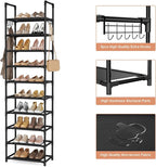 LANTEFUL 10 Tiers Shoe Rack 25 Pairs Large Capacity Tall Shoe Organizer Sturdy Shoe Storage with Two Hooks Space Saving Metal