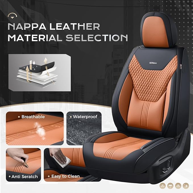 Coverado Car Seat Covers Full Set, Front Seat Covers with Lumbar Support and Back Seat Cover Waterproof Leather Automotive Se