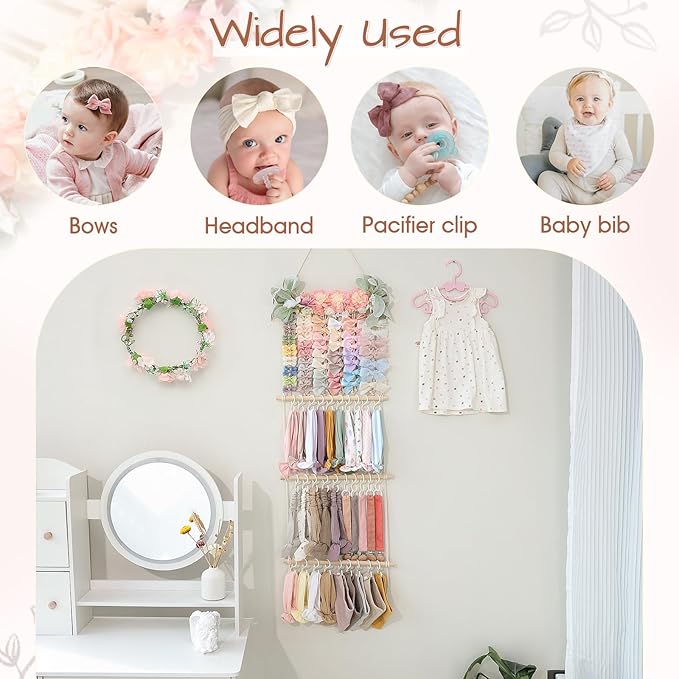POVETIRE Headband Holder Hair Bows Organizer for Girls, Hair Accessories Display Storage Wall Hanging Decor for Baby Nursery 