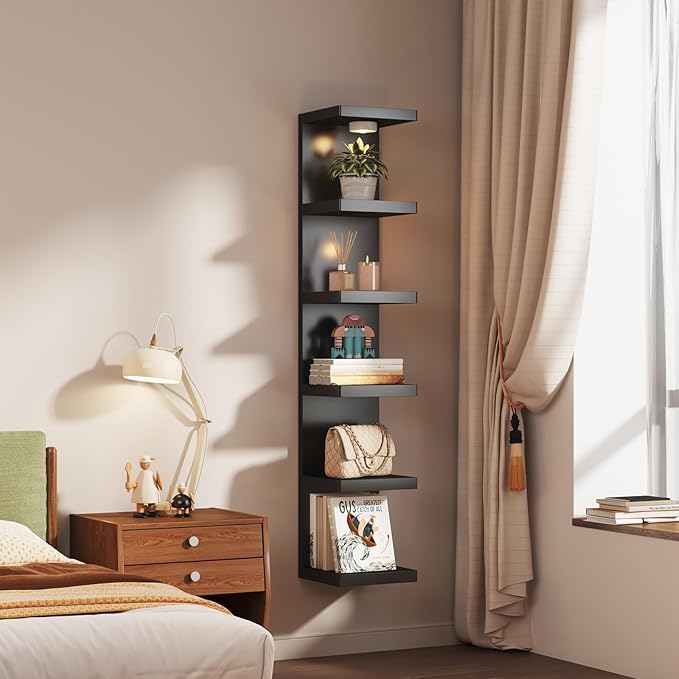 6-Tier Wall Shelf Unit with USB Rechargeable Led Light (Remote Controlled),Versatile Floating Display Shelves,Lack Style Wall
