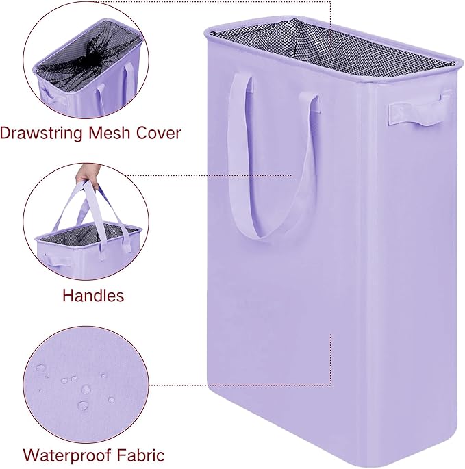 efluky Slim Laundry Basket, Narrow Laundry Hamper with Handles, Collapsible Dirty Clothes Hamper, Tall Laundry Bin for Laundr