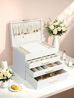 BOOVO Jewelry Boxes for Women, 5 Layer Jewelry Organizer with Necklace Hanger and Drawers, Large Jewelry Box for Earrings, Ne