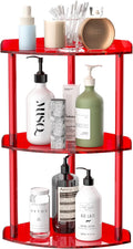 Sezanrpt 3 Tier Countertop Corner Organizer Shelf 7x7x15.7 Inch, Red Countertop Acrylic Bathroom Corner Shelf, Vanity Storage