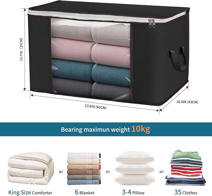 Large Storage Bags, 6 Pack Clothes Storage Bins Foldable Closet Organizers Storage Containers with Durable Handles Thick Fabr