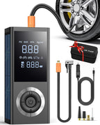 Tire Inflator Portable Air Compressor, 150 PSI Smart Air Pump for Car Tires with Digital Pressure Gauge, LED Light, 12V Car Power Adapter, Storage Box