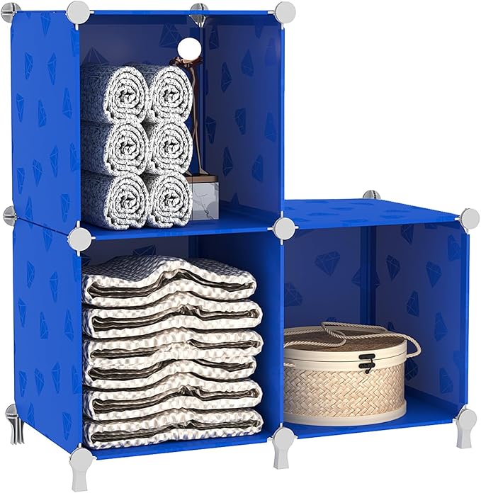 UNKU Cube Storage Organizer, 3 Cube Closet Organizer Storage Shelves, DIY Stackable Bookcase, Clothes Organizer Shelf for Clo