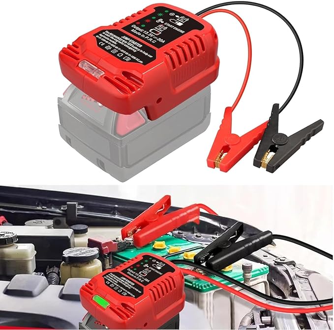 Jumper Cables Adapter for Milwaukee 18V M18 Battery Jump Car Starter,Up to 3.5L Gas Diesel Engines,12V Portable Jump Car Starter Battery,Automotive Booster Cable Adapter(Battery not Included)