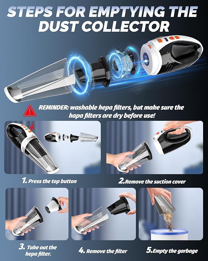 BRL Handheld Vacuum Cordless, Brushless Car Vacuum Cleaner with 12000PA Powerful Suction, 2 Suction Modes Mini Hand Vacuum, D