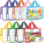 9 Packs Toy Storage Bags with Labels, 11.8x8.7x3.9In Large PVC Reusable Clear Board Game Storage with Zipper, Travel Waterpro