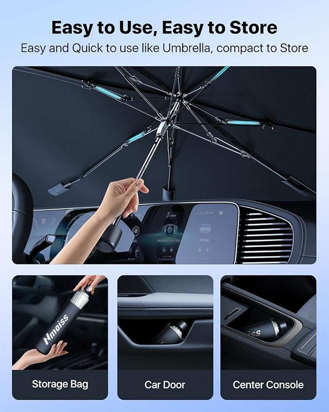 Windshield Sun Shade Umbrella – Custom-Fit for Traverse 2018–2025, Vinyl Coating Heat Shield, 99% UV Blocking, Keep Large SUV Interior Cool, Heavy-Duty Spring Structure