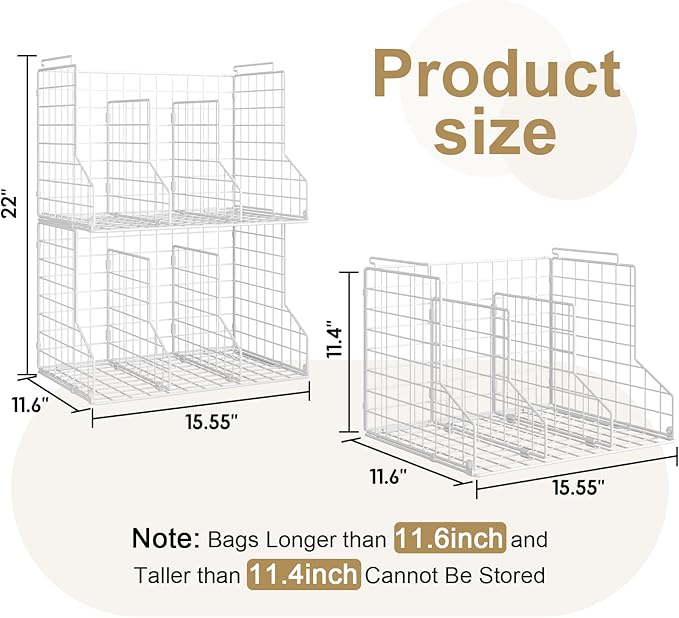 Sonyabecca Purse Storage Organizer for Closet : Adjustable 2-Pack Dividers Handbag Organizer - Stackable Wire Handbags Storag