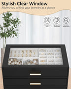 AKOZLIN Jewelry Box with Clear Lid Functional Leather Jewelry Storage Organizer Case 4 Drawers for Women Girls Necklace Ring 