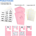 16 Pack White Clothing Rack Size Dividers Plus 45 Labels (1 Inch) and 18 Large Blank Labels, Large Rectangular Clothing Close
